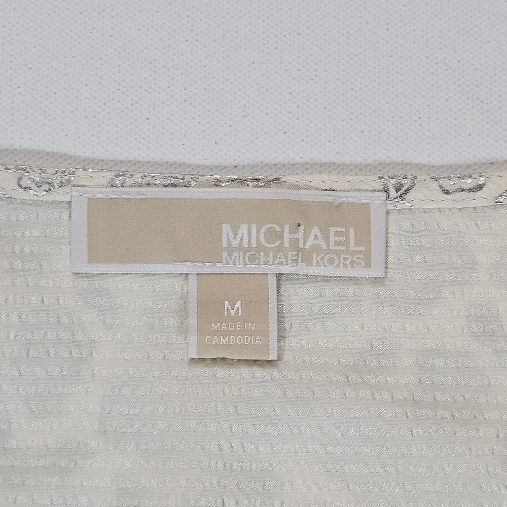 Michael Kors Top Womens Medium Silver Glitter Paisley Short Sleeve Pullover - Picture 5 of 8